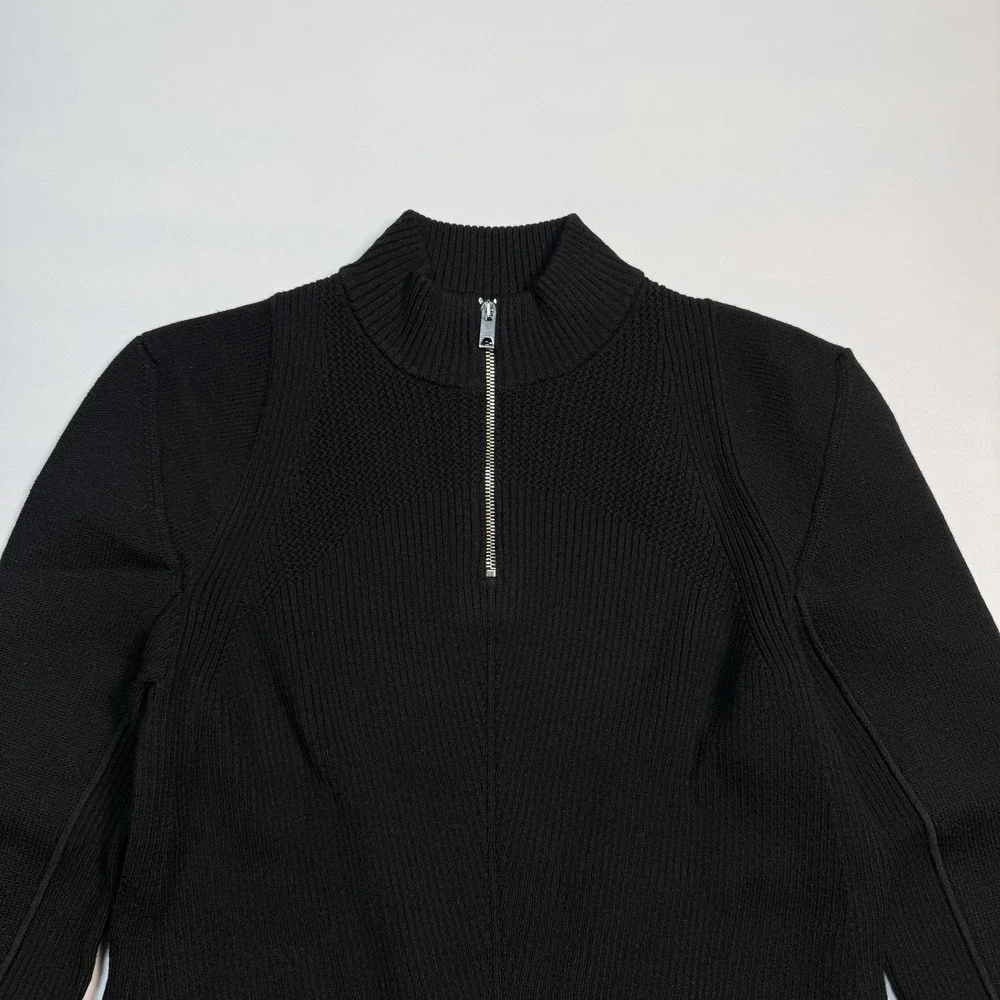 Nike Bodysuit Womens Large Black Ribbed Knit Long Sleeve 1/2 Zip FD8149-010
